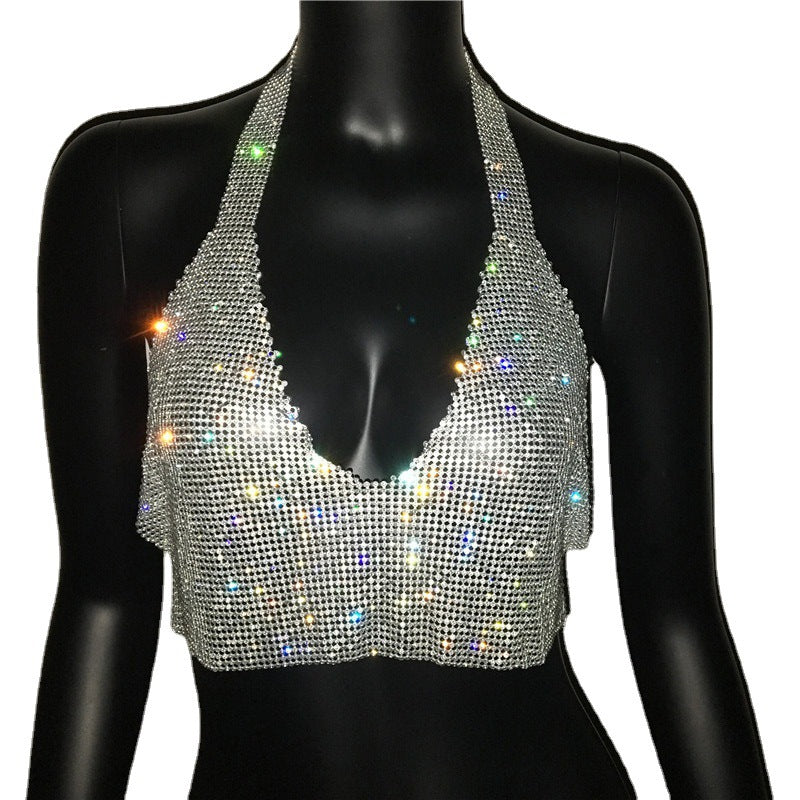 Rhinestone Glittering Sexy Short Vest