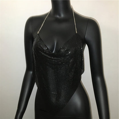 Metal Sequin Halters Nightclub Fashion Show Carnival Sexy Backless Sling