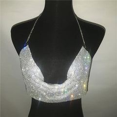 Rhinestone Babes Ultra Short Sexy Backless Metal Super Flash Halter Tank Top