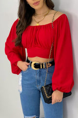 Off Shoulder Puff Sleeve Crop Top