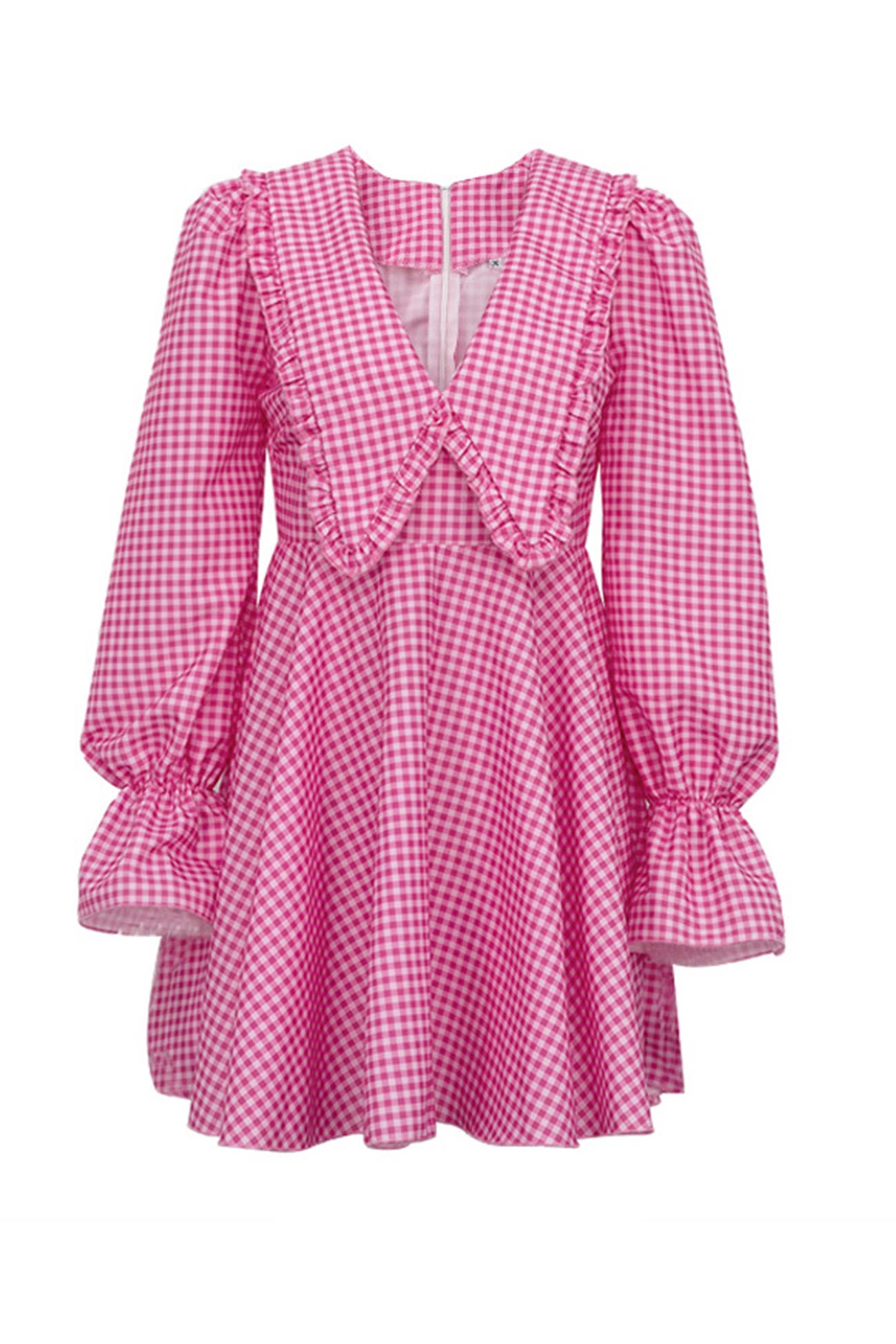 Pink Plaid Lapel A-Line Babydoll Dress