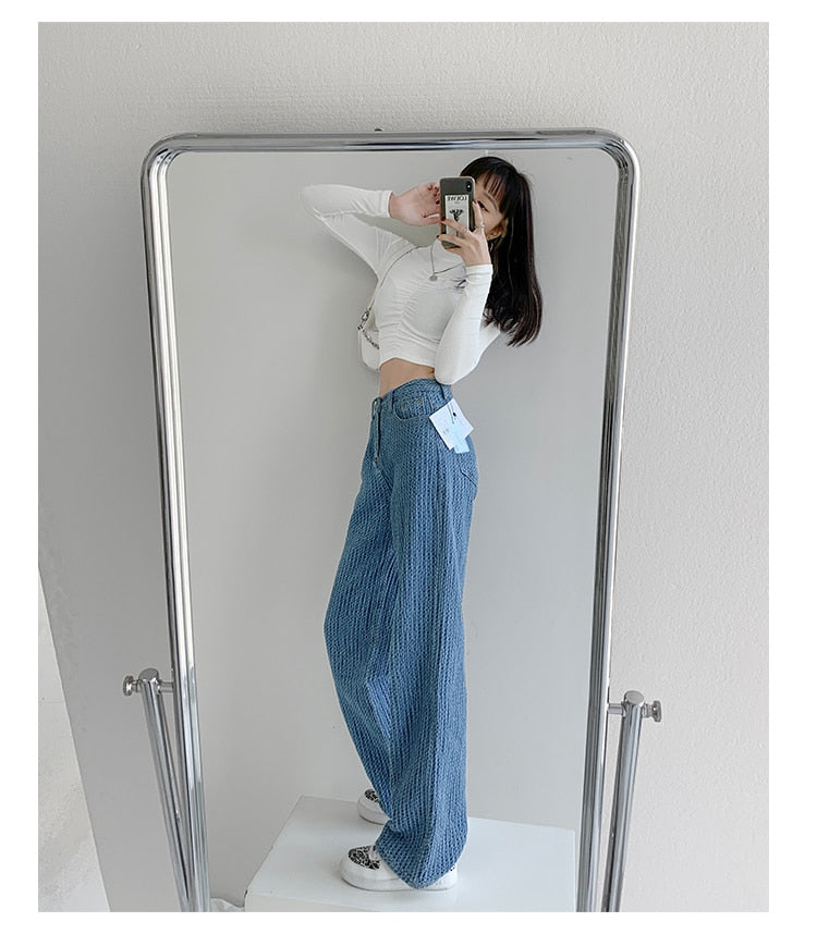 CityHottie - Women Jeans High Waist Casual Streetwear y2k Baggy Office Lady New Fashion Korean Denim Trousers Female Straight Wide Leg Pants