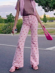 CityHottie - 2024 Fashion Trends Y2K Pink Pants Heart Printed Sweet Trousers Vintage Aesthetic Party Pants Pockets Joggers Festival Outfits Women New