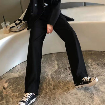 CityHottie - Pants Women Elegant Full Length Casual High Waist Trouser Office Temperament Autumn Pockets Korean Style All-match Female Cozy