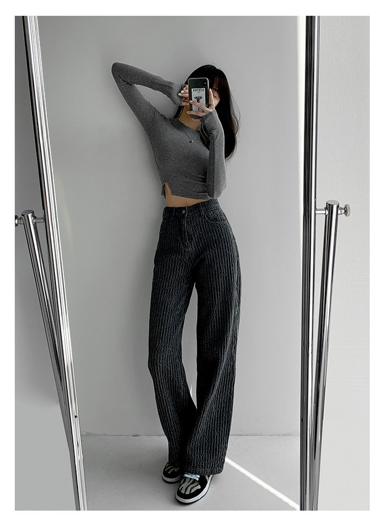 CityHottie - Women Jeans High Waist Casual Streetwear y2k Baggy Office Lady New Fashion Korean Denim Trousers Female Straight Wide Leg Pants