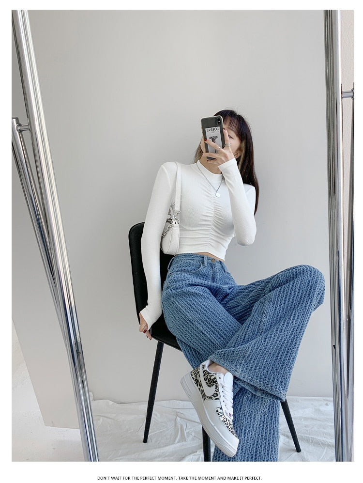 CityHottie - Women Jeans High Waist Casual Streetwear y2k Baggy Office Lady New Fashion Korean Denim Trousers Female Straight Wide Leg Pants