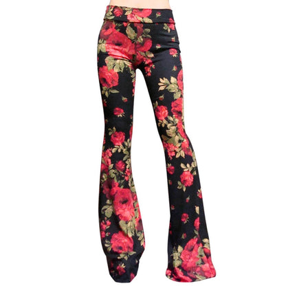 CityHottie - Spring Autumn Bell Bottom Pants Women Streetwear Flare Pants Beach Trousers Ladies Fashion Elastic Print Slim Pants