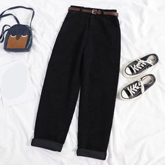 CityHottie - High Waist Wide Leg Corduroy Long Pants with Belt