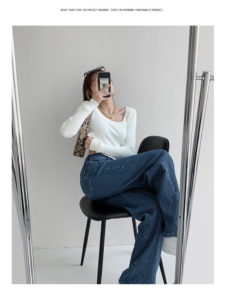 CityHottie - Women Jeans High Waist Casual Streetwear y2k Baggy Office Lady New Fashion Korean Denim Trousers Female Straight Wide Leg Pants