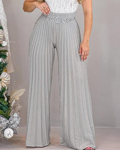 CityHottie - Casual High Waist Pleated Wide Leg Pants Plain Spring & Summer Fashion Elegant Women's Trousers Daily Lady Pants