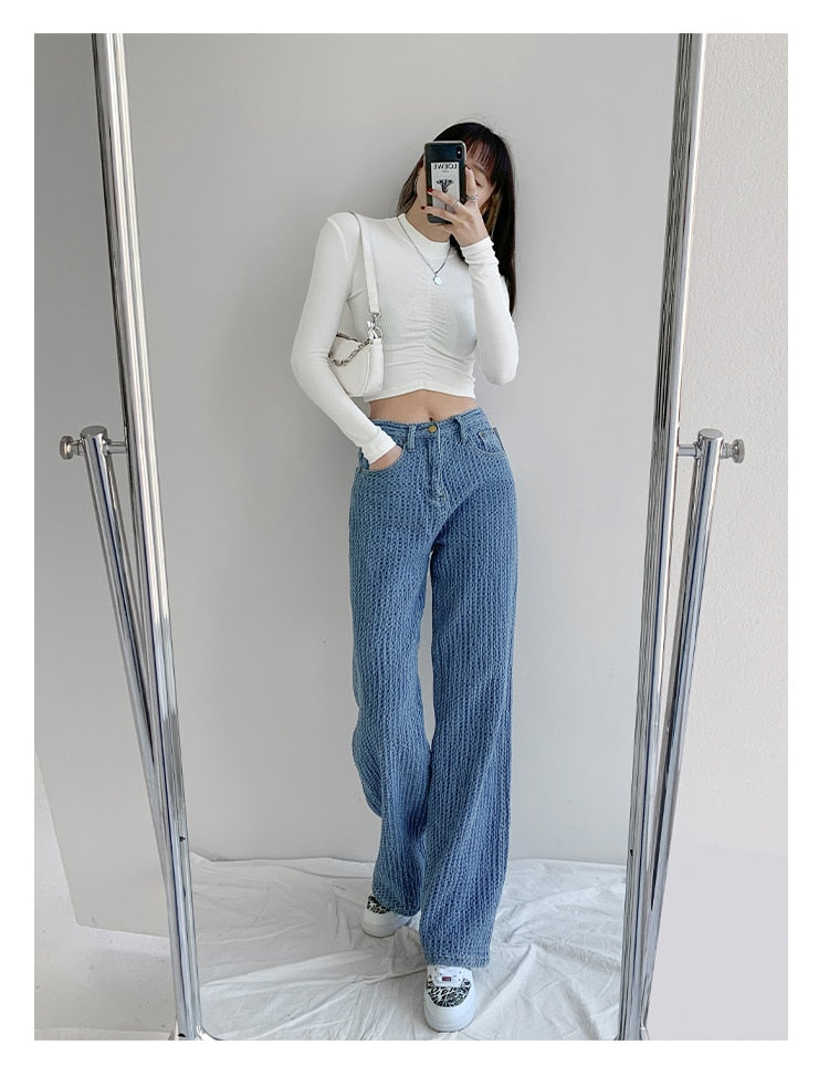 CityHottie - Women Jeans High Waist Casual Streetwear y2k Baggy Office Lady New Fashion Korean Denim Trousers Female Straight Wide Leg Pants