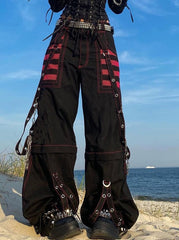 CityHottie - Fashion Trends Gothic Chain Bandage Wide leg Pants Women Oversize Low Rise Dark Academic Trousers Streetwear 90s Baggy Pant Punk Style
