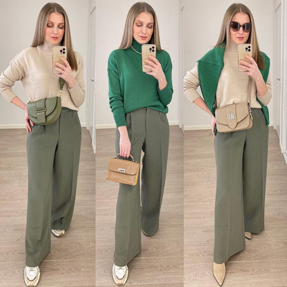 CityHottie - Outfits Trends New Spring Summer Women's Casual Straight Classic Green Black Rose Red High Waist Pants Korean Wide Leg Trousers for Women