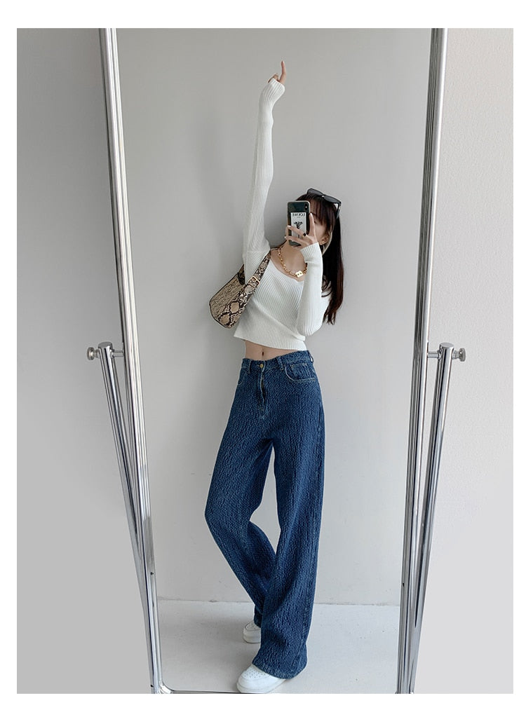 CityHottie - Women Jeans High Waist Casual Streetwear y2k Baggy Office Lady New Fashion Korean Denim Trousers Female Straight Wide Leg Pants