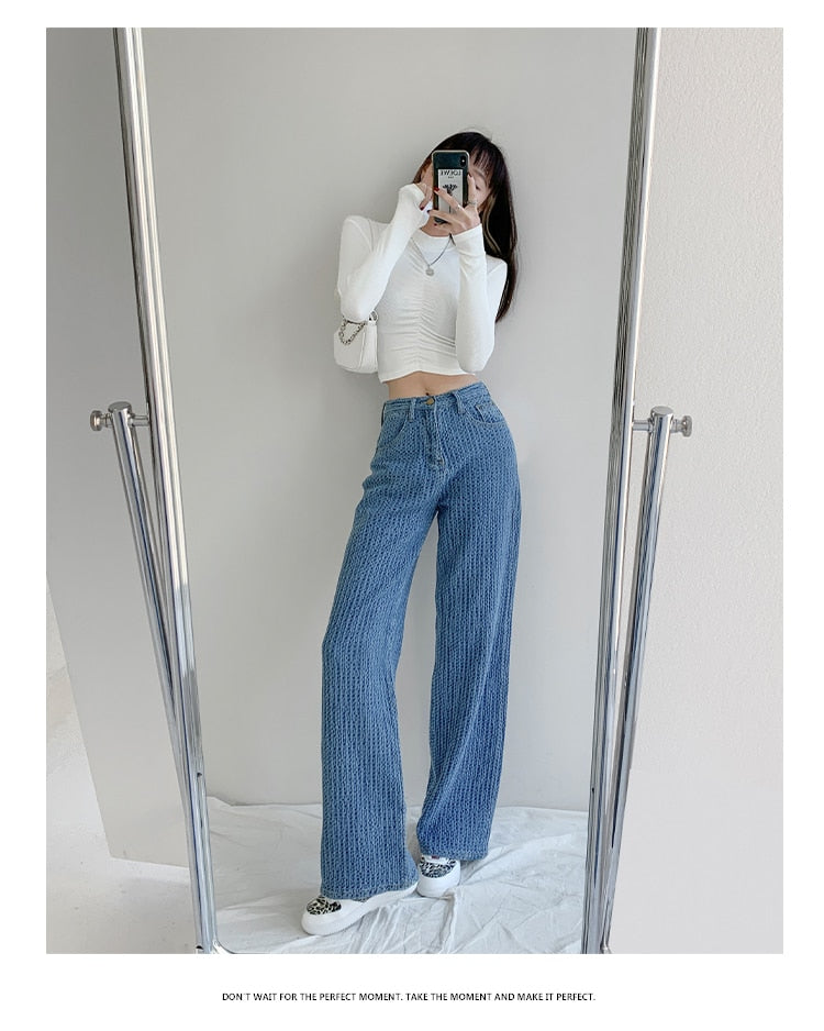 CityHottie - Women Jeans High Waist Casual Streetwear y2k Baggy Office Lady New Fashion Korean Denim Trousers Female Straight Wide Leg Pants