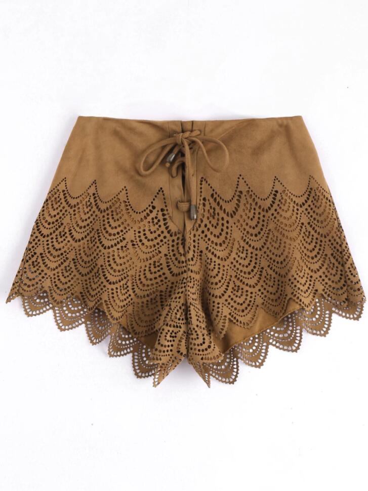 Gorgeous Laser Cut Lace-up Suede Shorts