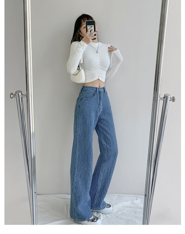 CityHottie - Women Jeans High Waist Casual Streetwear y2k Baggy Office Lady New Fashion Korean Denim Trousers Female Straight Wide Leg Pants