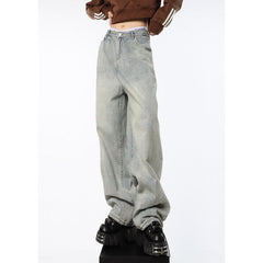 CityHottie - Blue Womens Jeans High Waist Vintage Straight Baggy Denim Pants Streetwear American Style Fashion Female Wide Leg Denim Trouser