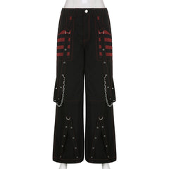 CityHottie - Fashion Trends Gothic Chain Bandage Wide leg Pants Women Oversize Low Rise Dark Academic Trousers Streetwear 90s Baggy Pant Punk Style