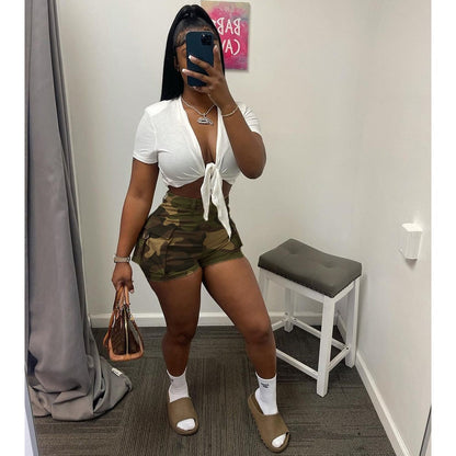 CityHottie - Summer Hight Waist Pockets Camouflage Print Camo Shorts Women Casual Sexy Cargo Shorts Streetwear Short Pants Women