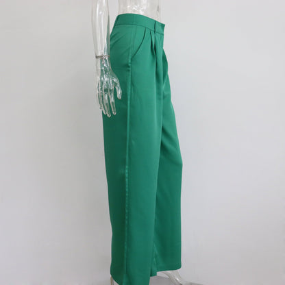 CityHottie - Outfits Trends New Spring Summer Women's Casual Straight Classic Green Black Rose Red High Waist Pants Korean Wide Leg Trousers for Women