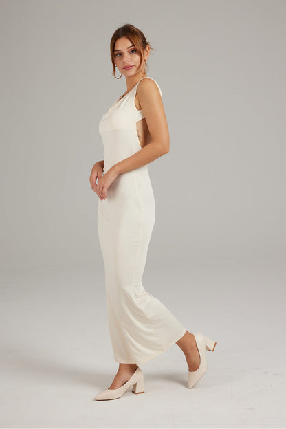 Solid Color Cowl Neck Backless Pack Hip Dress