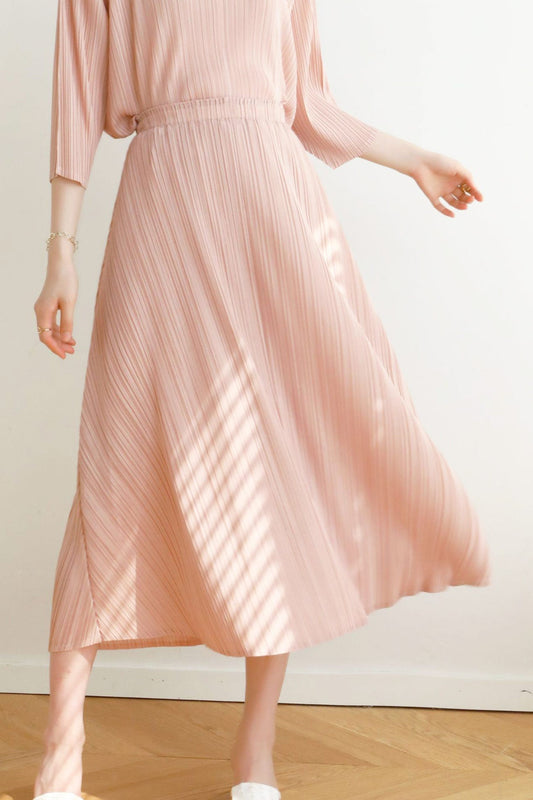 Solid Color Full Pleated High Waist Skirt