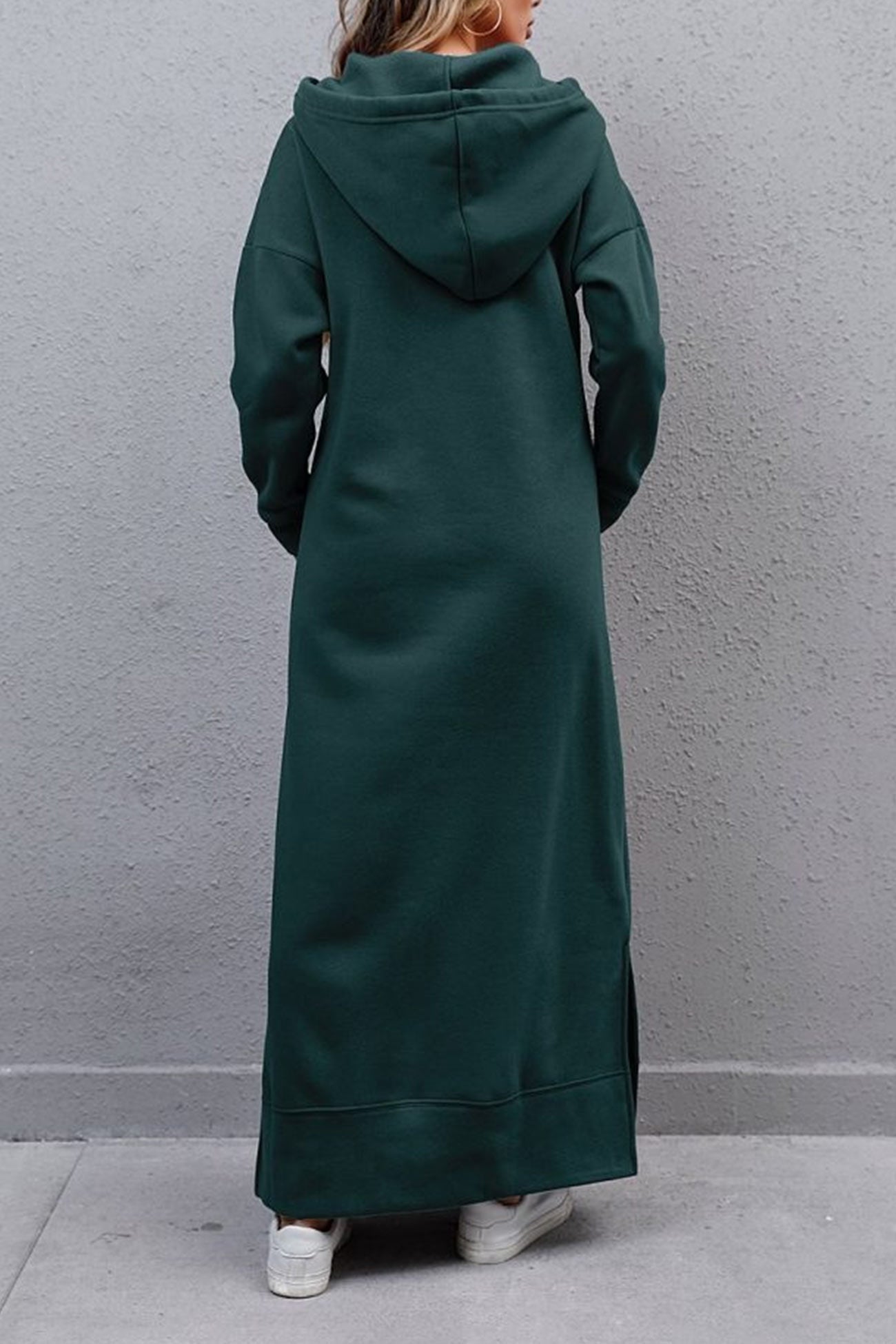 Solid Pocketed Slit Hem Hoodie Dress