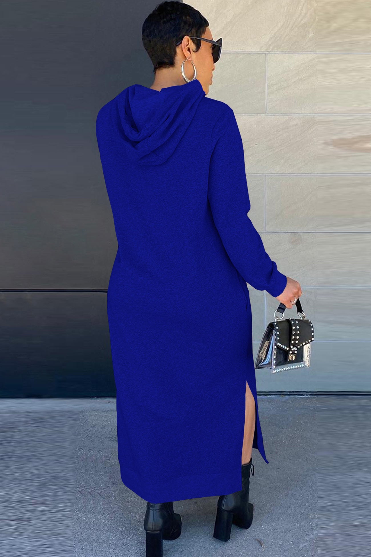 Solid Slit Hem Hoodie Dress