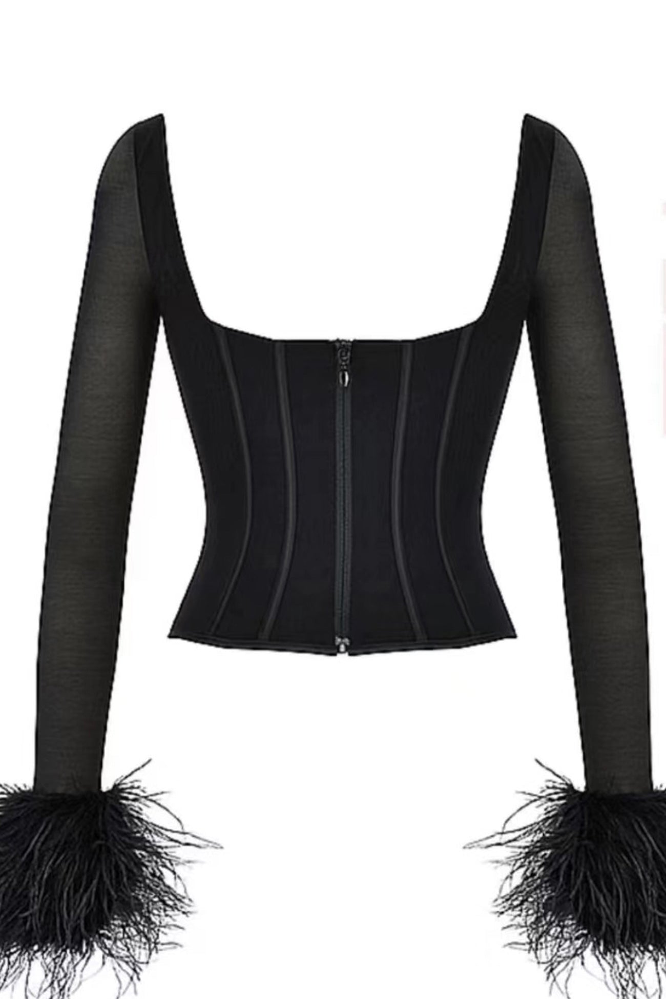 Square Neck Corset Fuzzy Crop Top