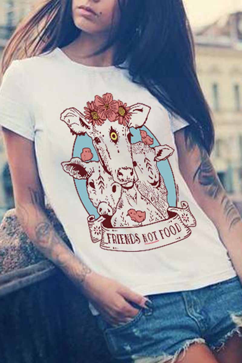 CityHottie colorful Cow Carton Print T-shirt