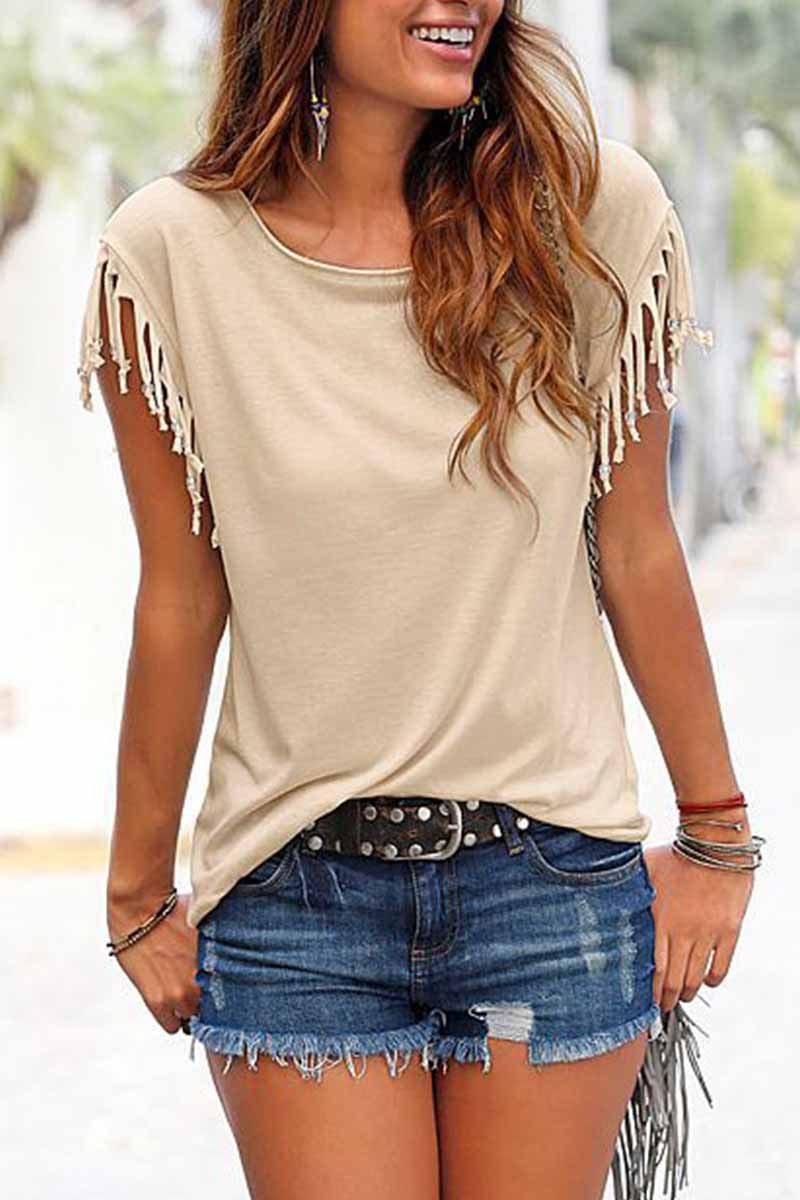 CityHottie Short-sleeve Loose Tassel T-shirt