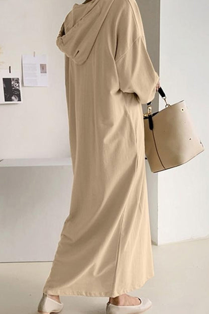 V Neck Drawstring Hooded Dress