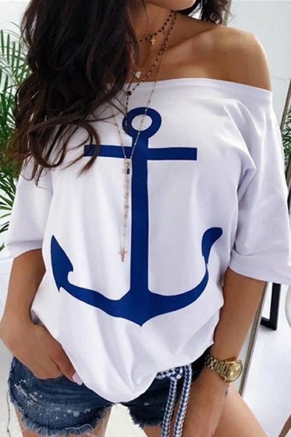 Graphic Printed Off Shoulder T-shirt