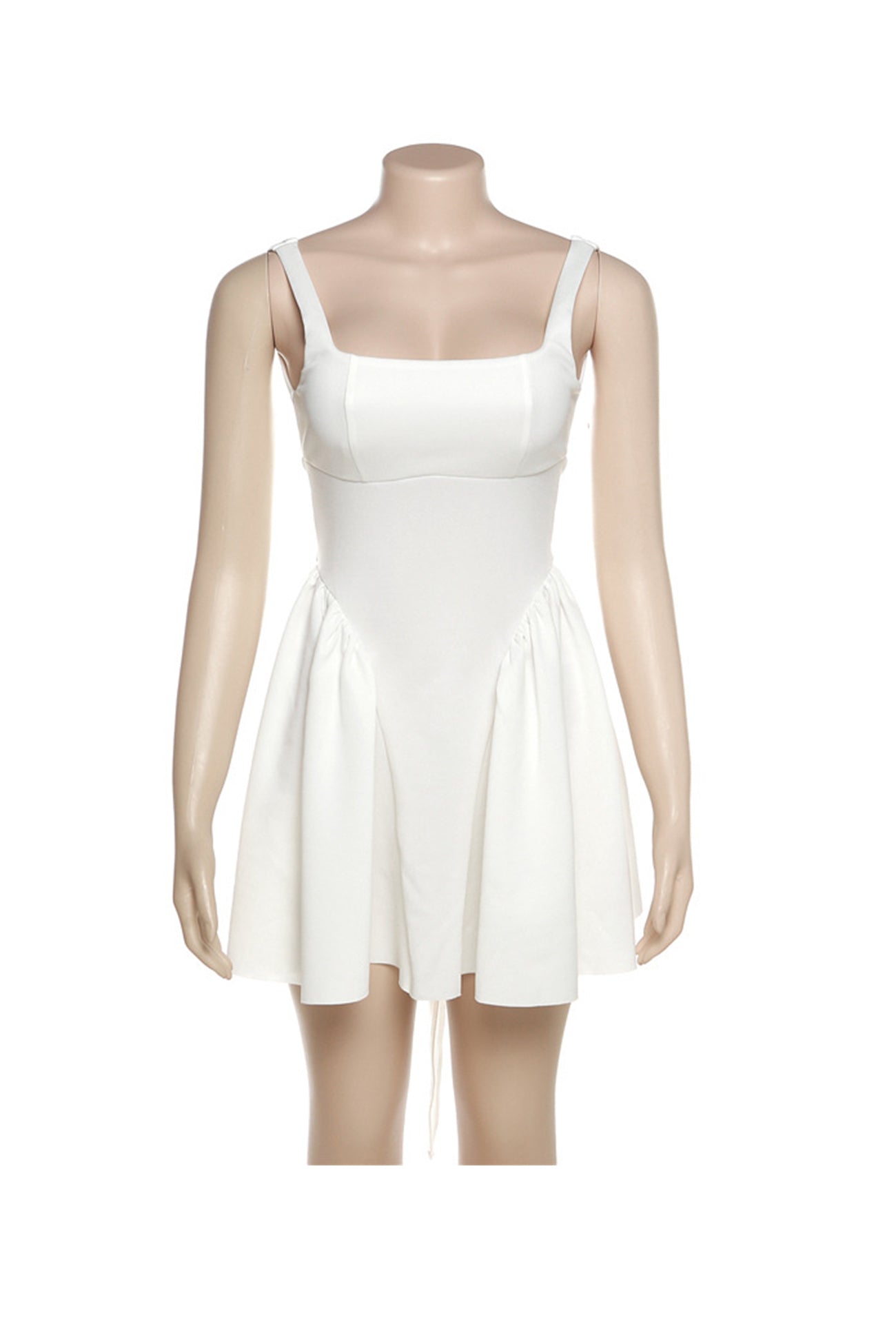 White Backless Tie-back Ruched Dress