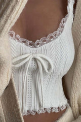 White Lacework Scoop Neck Tank Top