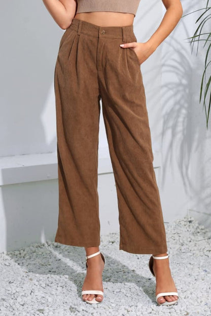 CityHottie - Buttoned  Straight Hem Long Pants