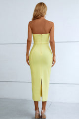 Seam Detail Strapless Sweetheart Neck Bodycon Dress