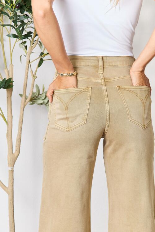 BAYEAS Raw Hem Wide Leg  Khaki Jeans