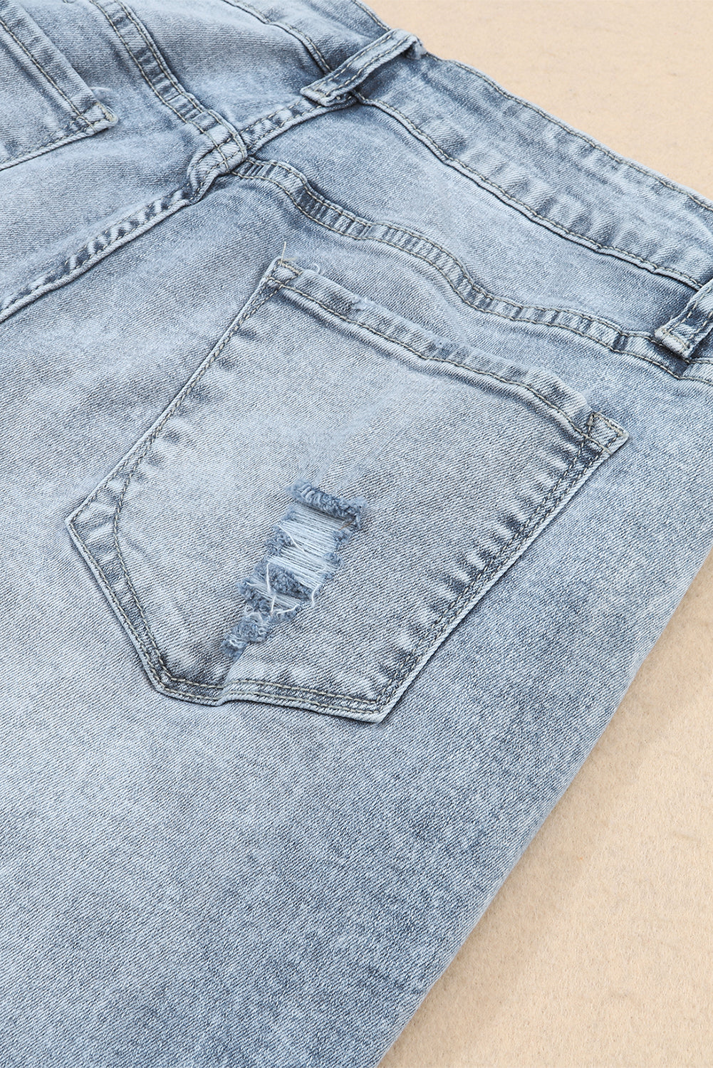 Sky Blue Light Wash Frayed Slim Fit High Waist Jeans