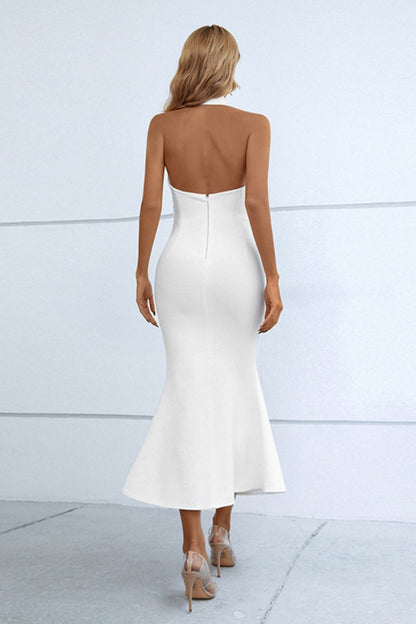 Halter Neck Split Fishtail Bodycon Cutout Midi Dress