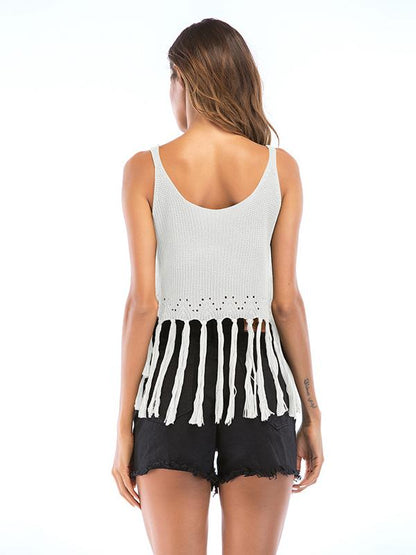 Short Style Sleeveless Fringed Top