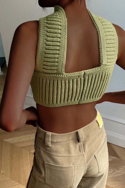 Halterneck Sleeveless Knitted Cropped Top