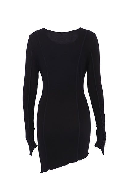 Irregular Shirred Long Sleeve Bodycon Mini Dress