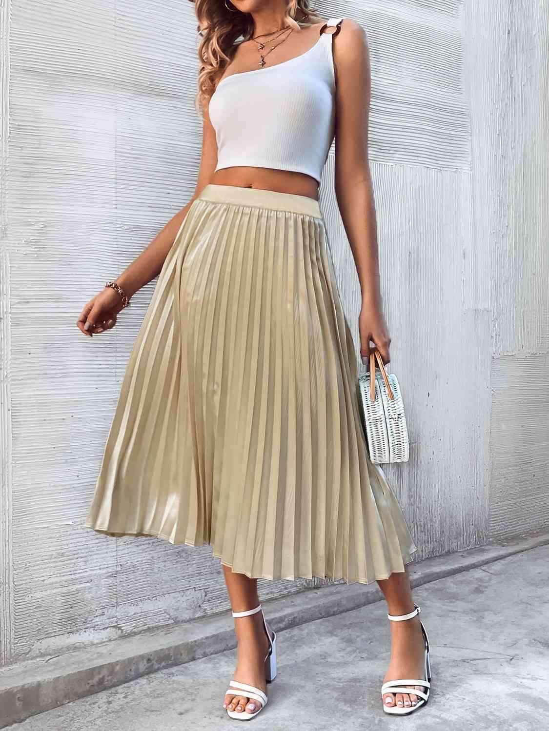 Pleated Gold Midi Skirt