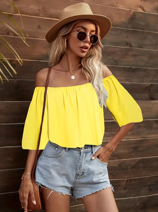 Yellow Chic Off Shoulder Solid T-Shirt