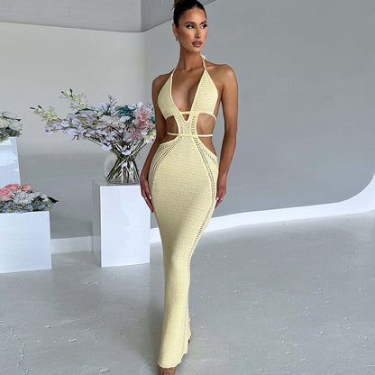 Karen Hollow Out Halter Backless Maxi Dress