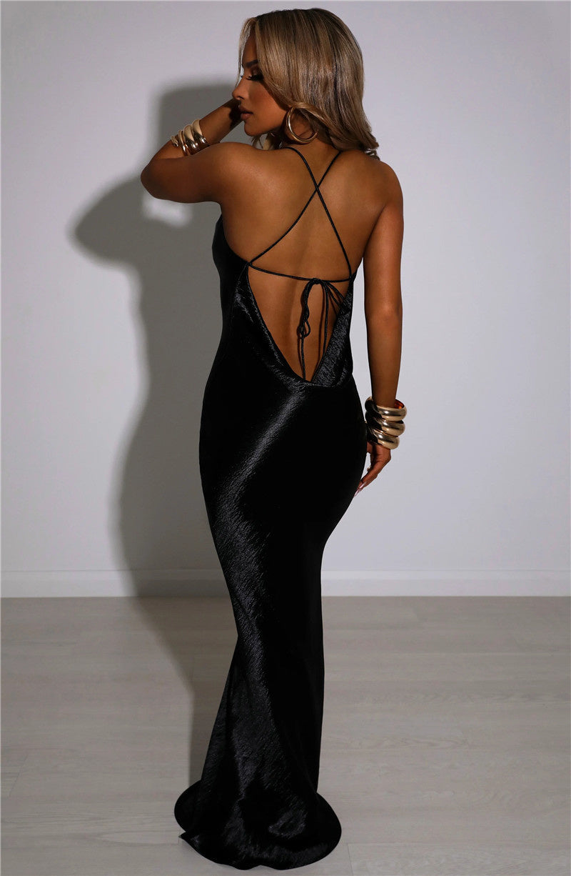 Gloria Satin Backless Maxi Dress