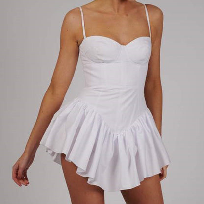 Annet Solid White Spaghetti Strap Mini Dress