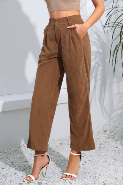 CityHottie - Buttoned  Straight Hem Long Pants